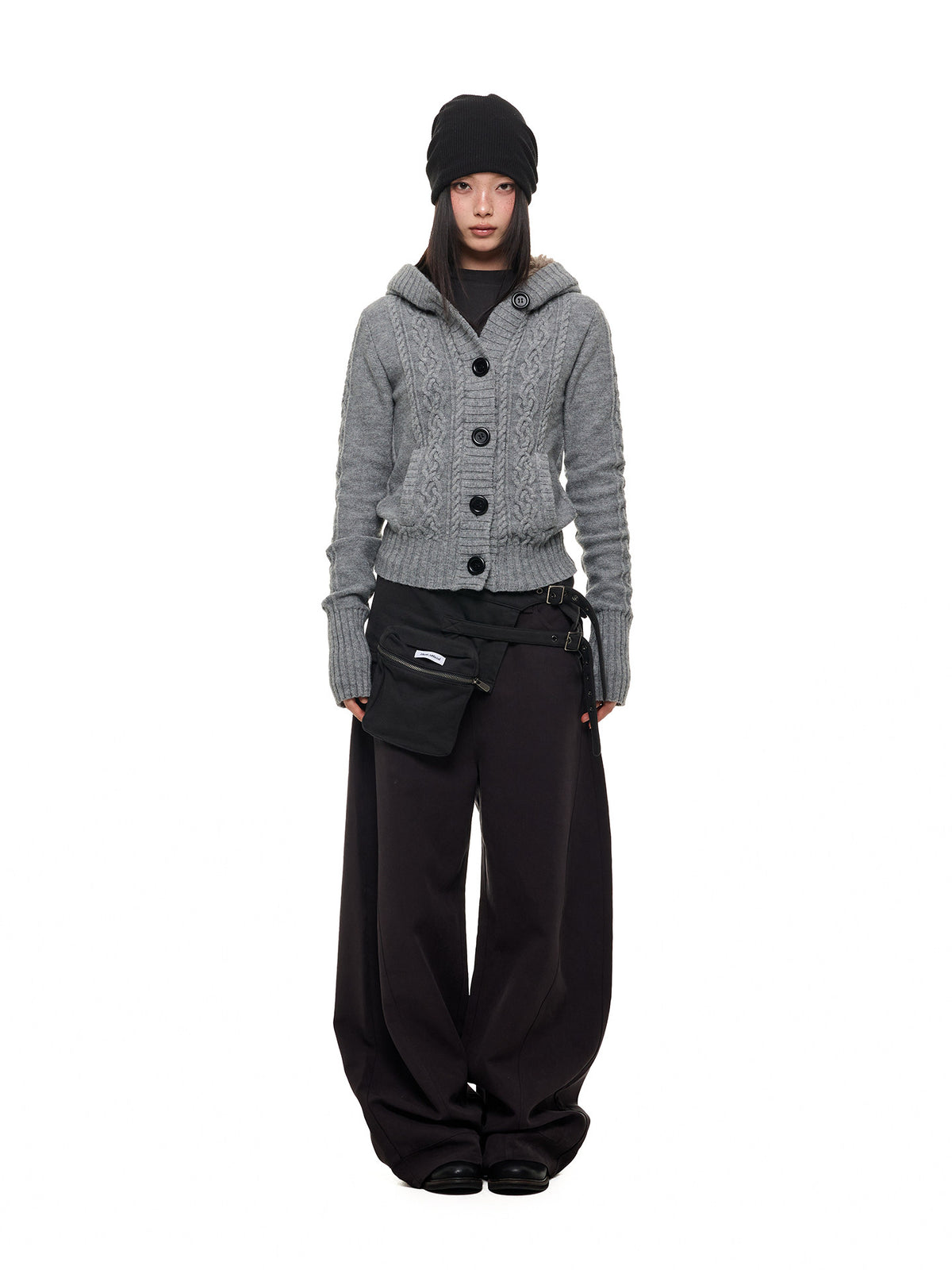 NOIR TWIST HOODED CABLE CARDIGAN