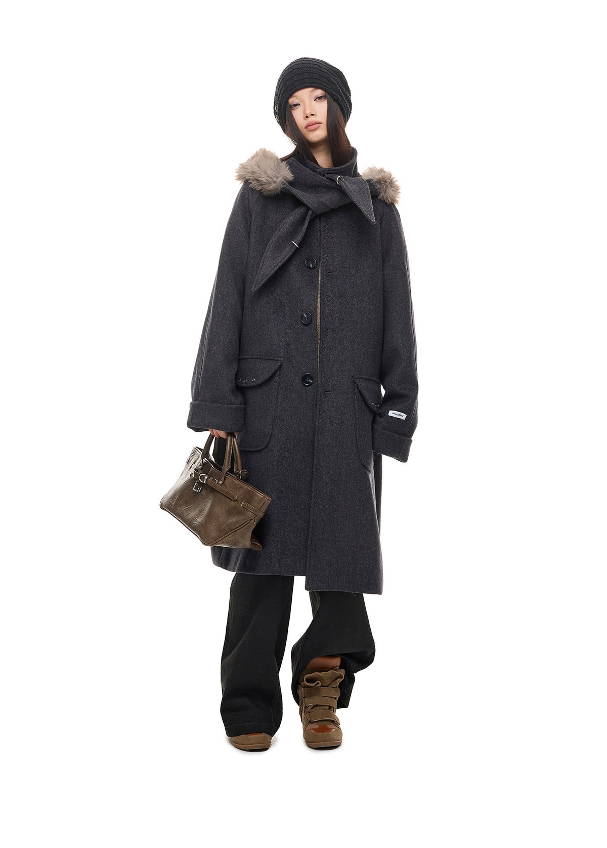 TWEED FUR COLLAR OVERCOAT