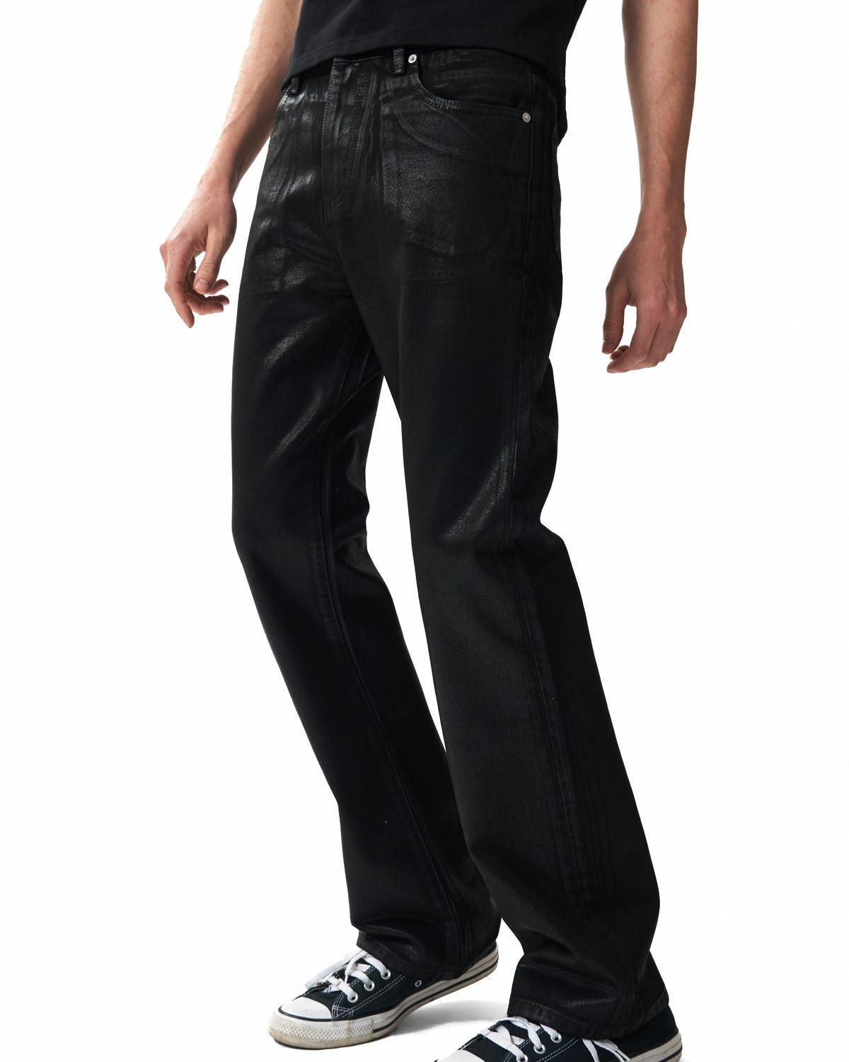 WAX COATED BOOTCUT DENIM JEANS