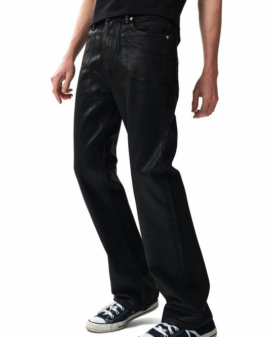 WAX COATED BOOTCUT DENIM JEANS