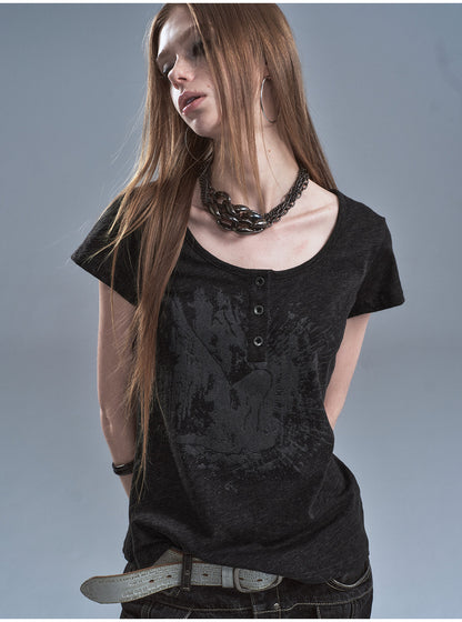 SHADOW PRINT HENLEY TEE