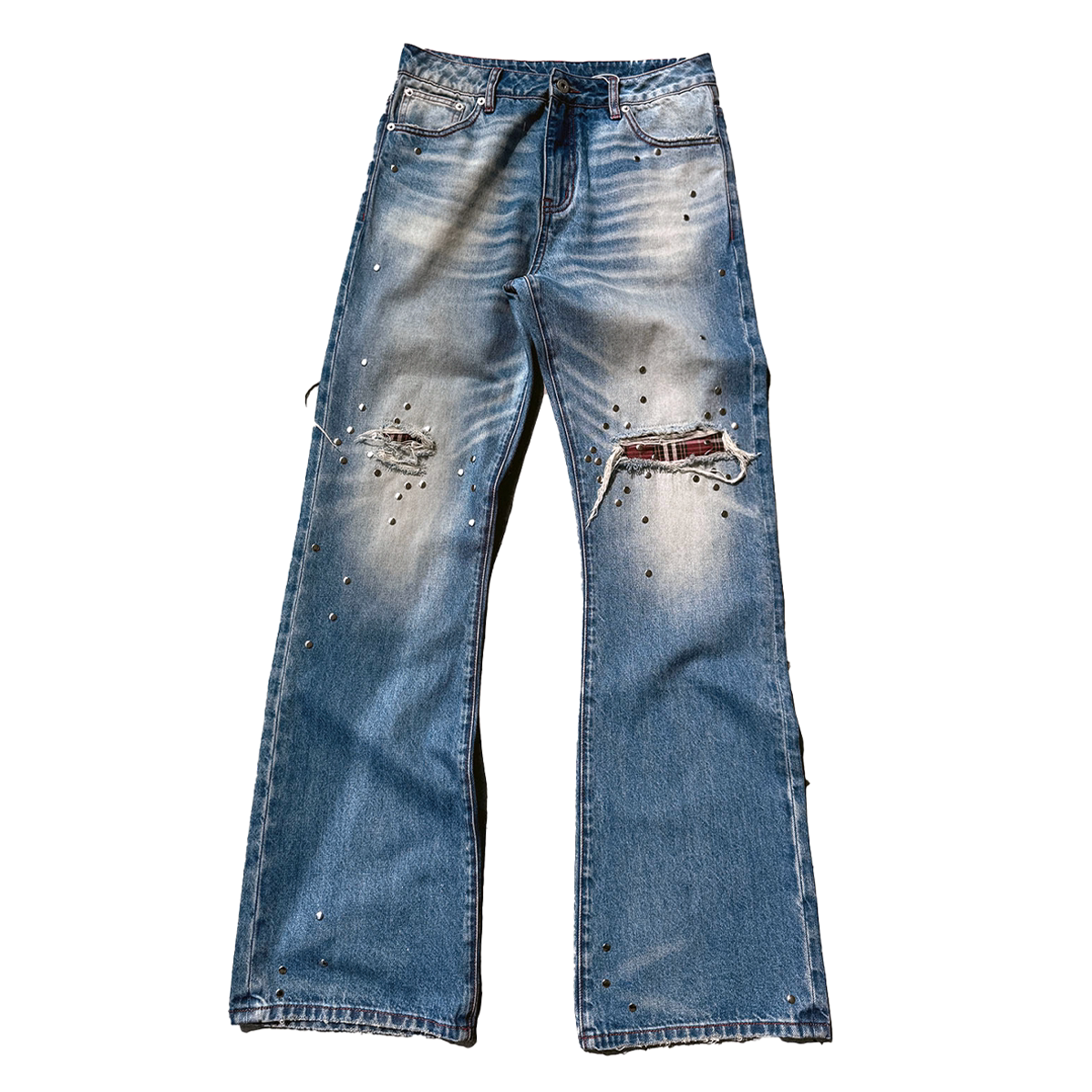 RED LINE PATCHWORK DENIM JEANS