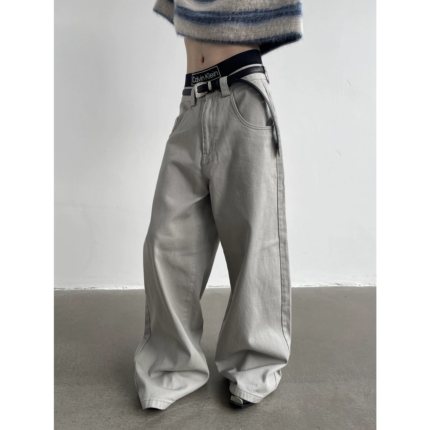 SOLID COLOR WASHED WIDE LEG PANTS