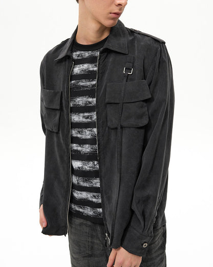 SAND MATTE MILITARY ZIP SHIRT