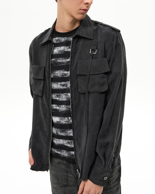 SAND MATTE MILITARY ZIP SHIRT