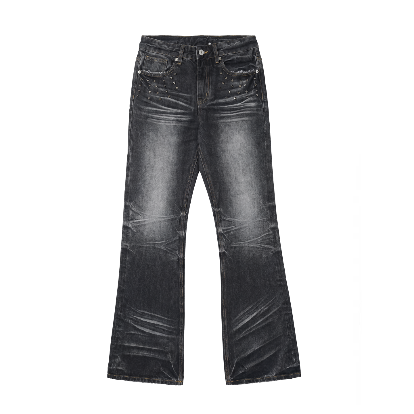 SPIKED NAIL WASHED BOOTCUT JEANS