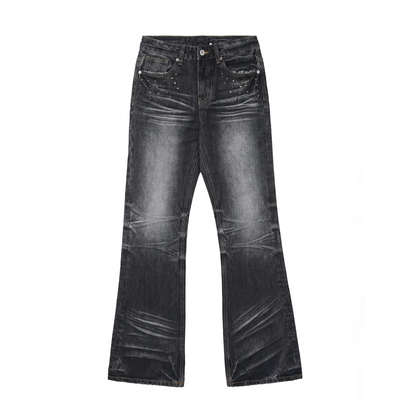 SPIKED NAIL WASHED BOOTCUT JEANS