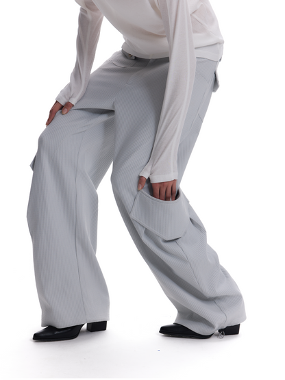 WAFFLE PLEATED WIDE LEG PANTS