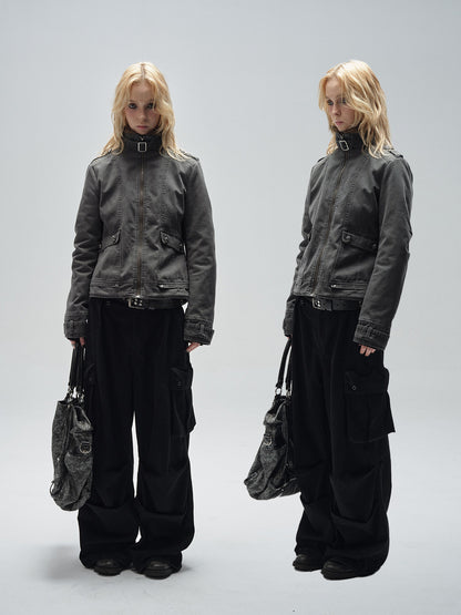 SANDBLASTED METAL-BUCKLE PADDED JACKET