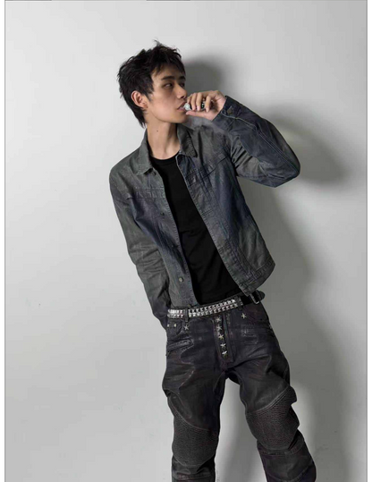 AGED COATED WASH DENIM JACKET