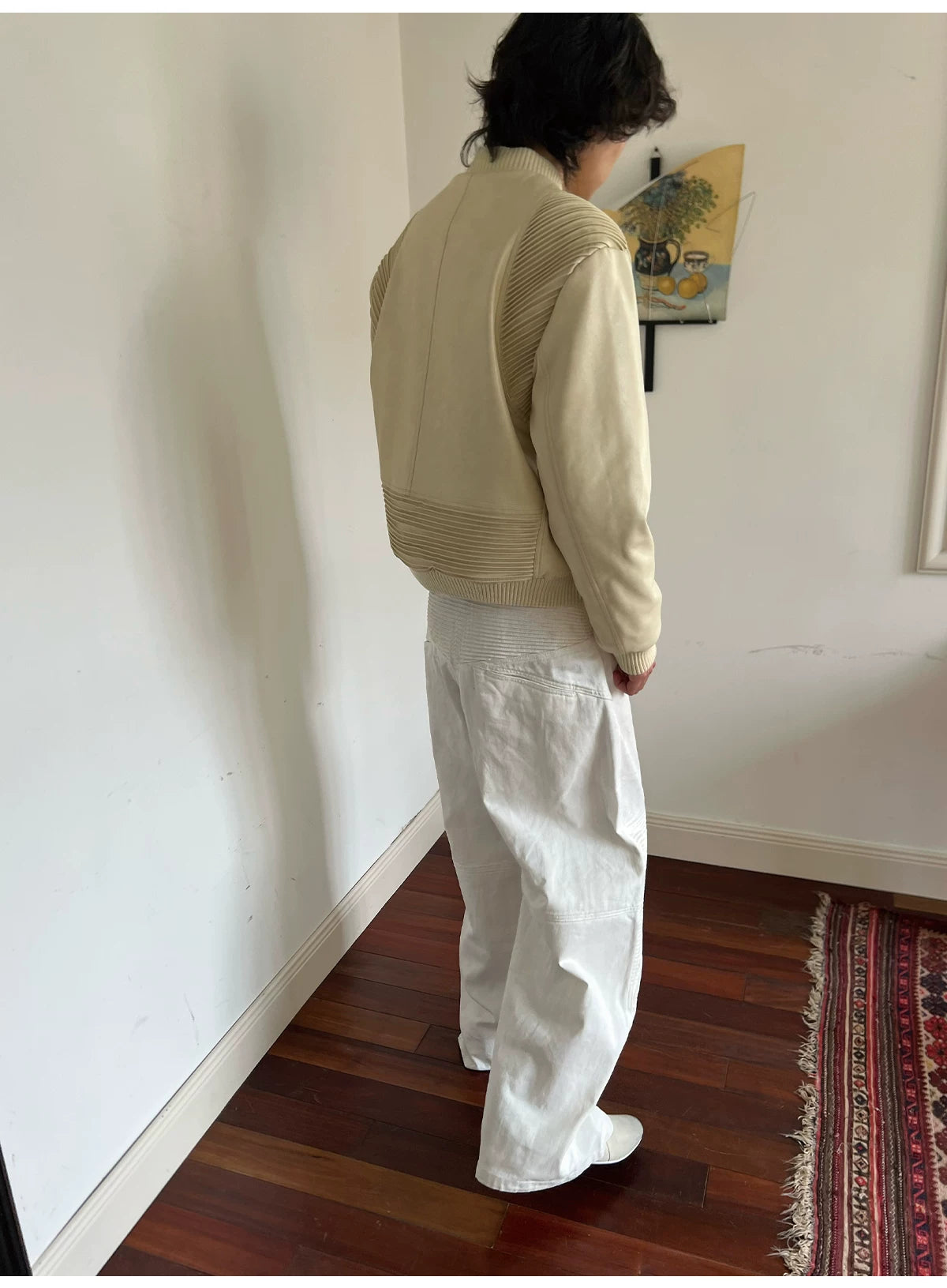PLEATED PANEL WAXED BIKER PANTS