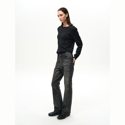 WAXED BLACK GREY BOOTCUT DENIM
