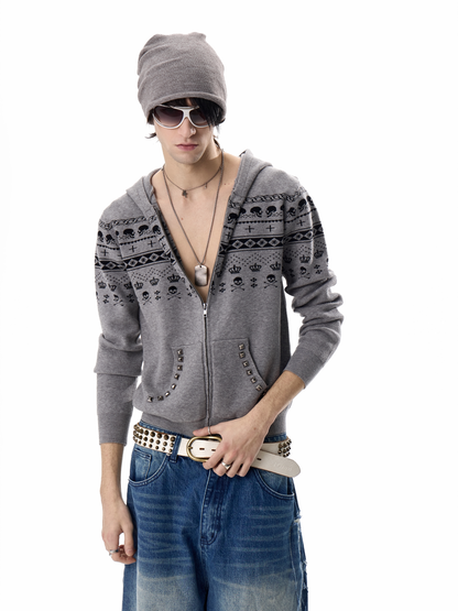 SKULL FAIR ISLE STUDDED KNIT JACKET