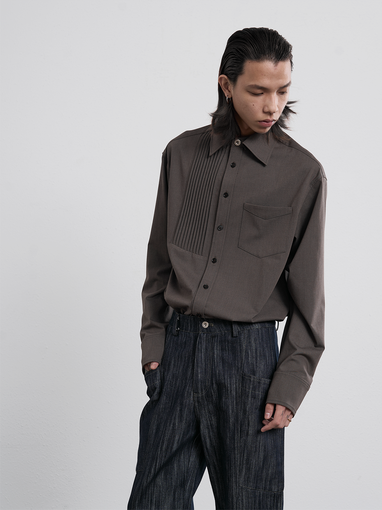 CHESTNUT WOOL CASUAL SHIRT