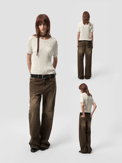SAND BRONZE LEATHER DENIM PANTS