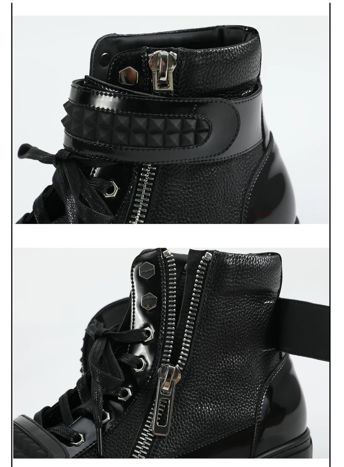 PATENT RIVET HIGH TOP LEATHER SNEAKERS