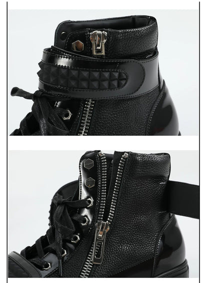 PATENT RIVET HIGH TOP LEATHER SNEAKERS