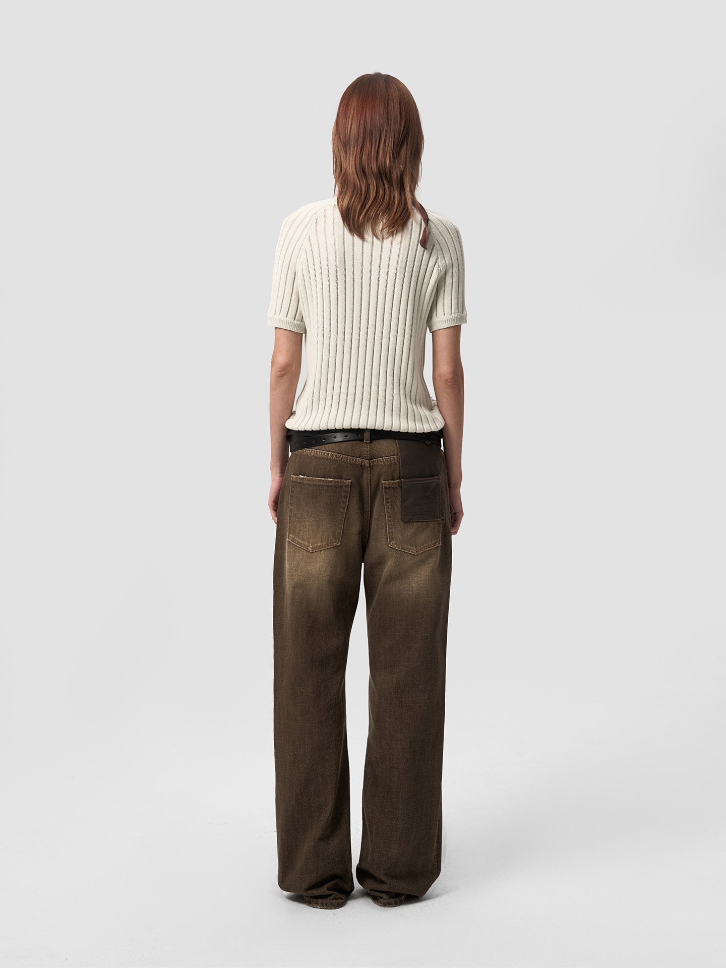 SAND BRONZE LEATHER DENIM PANTS