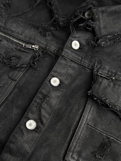 WAXED EROSION DENIM JACKET