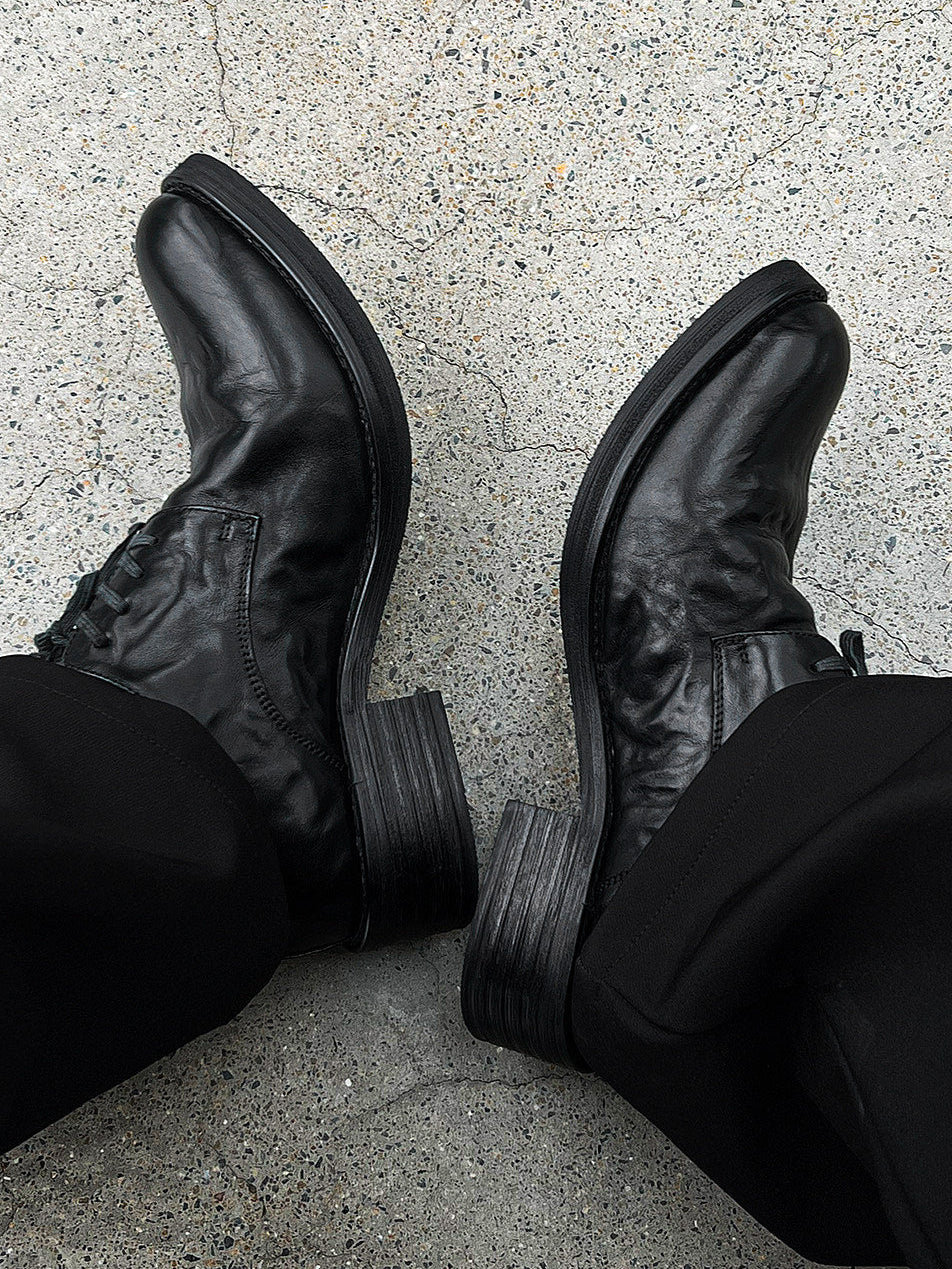 PLEATED LAYERED COWHIDE DERBY SHOES