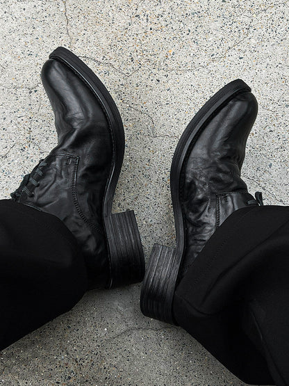 PLEATED LAYERED COWHIDE DERBY SHOES