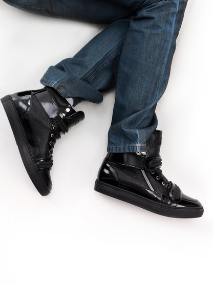 PATENT RIVET HIGH TOP LEATHER SNEAKERS
