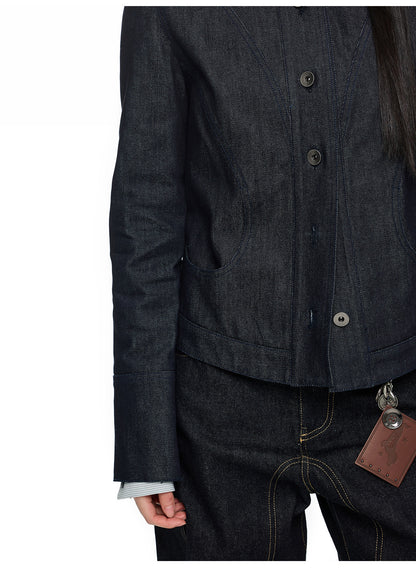 CROPPED STAND COLLAR DENIM JACKET