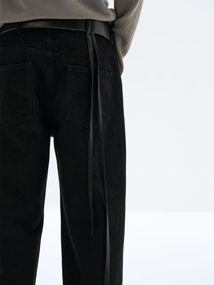 CARBON BLACK STRING HEM DENIM