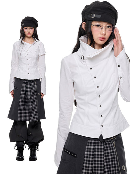 TAILORED DIAGONAL STAND COLLAR JACKET