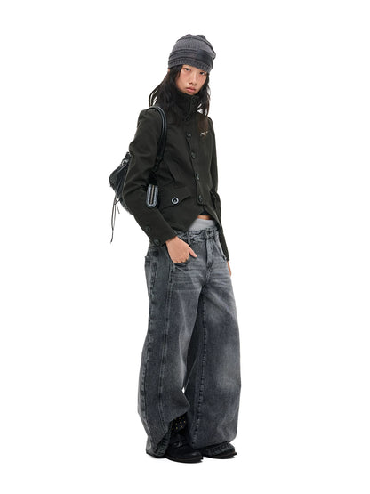 DECONSTRUCTED DOUBLE WAIST WIDE LEG JEANS