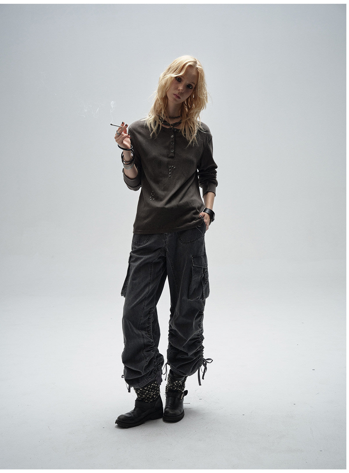 DRAWSTRING PLEATED WIDE LEG CARGOS