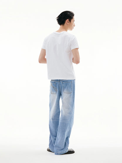 LIGHT BLUE WASHED STRAIGHT DENIM