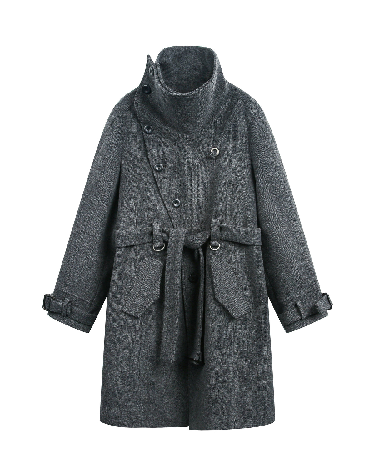 ASH GREY DIAGONAL CLOSURE COAT