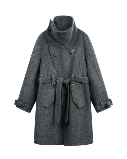 ASH GREY DIAGONAL CLOSURE COAT