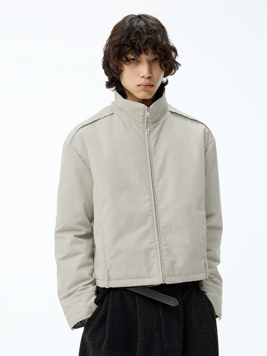 DETACHABLE FUR COLLAR DISTRESSED JACKET