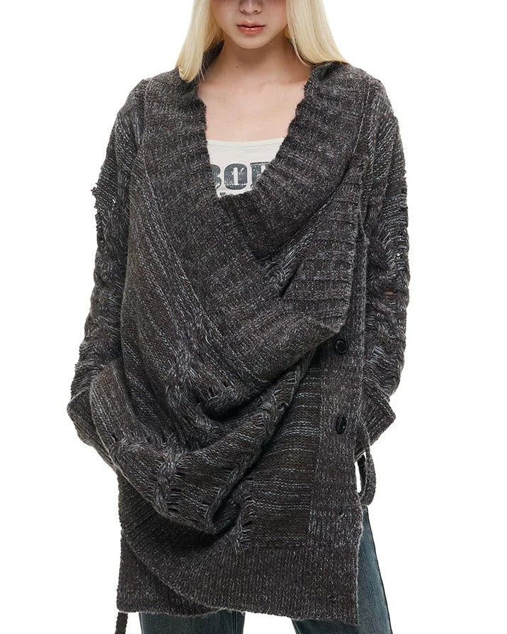 ASH DECONSTRUCTED LONG KNIT CARDIGAN