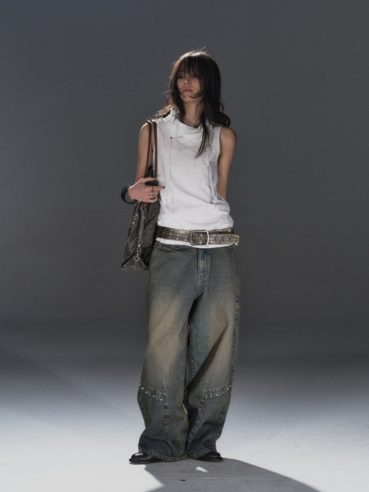 DIRTY WASH RIVET WIDE LEG DENIM
