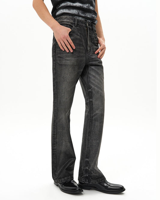 WAXED BLACK GREY BOOTCUT DENIM