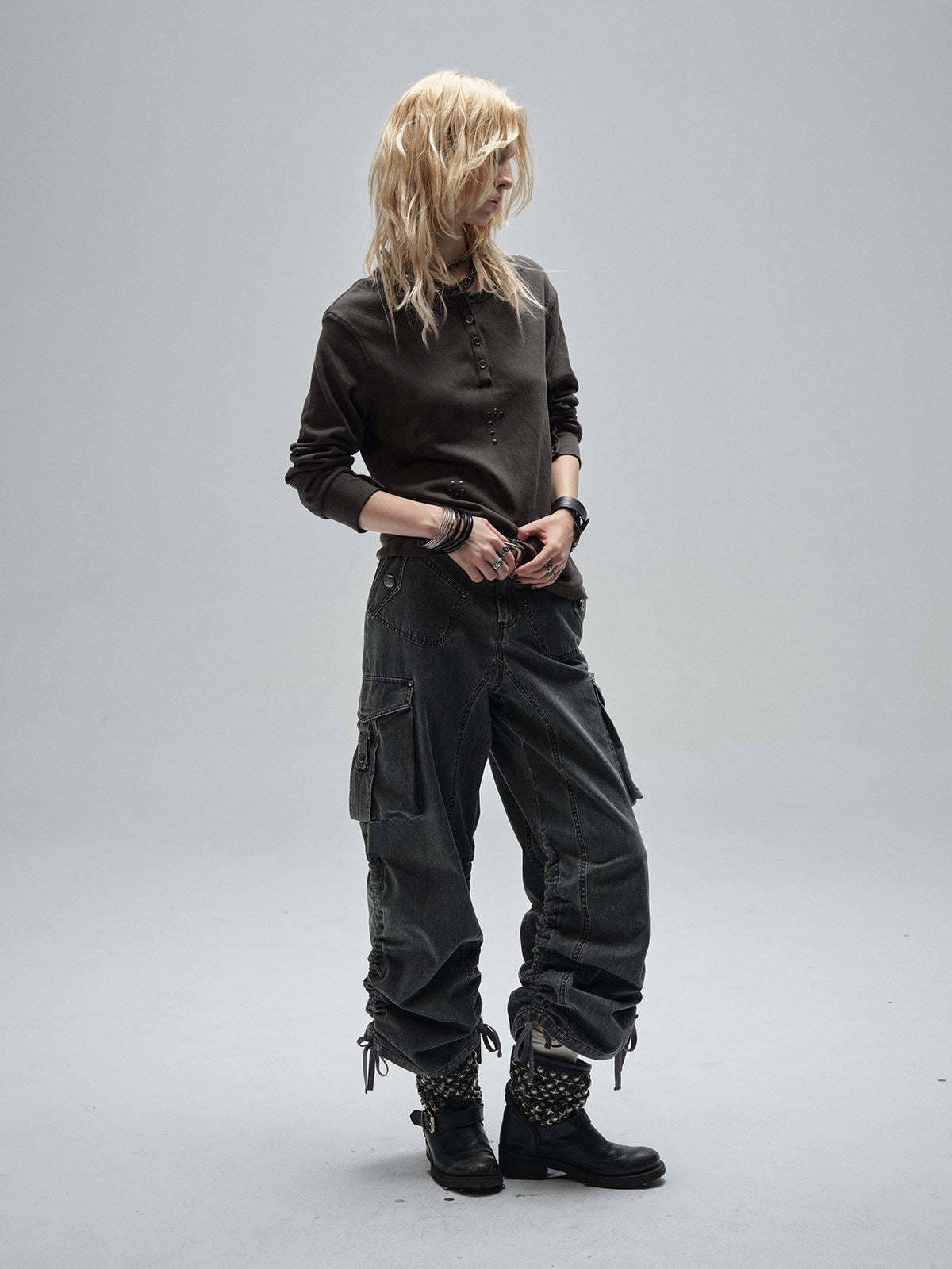DRAWSTRING PLEATED WIDE LEG CARGOS
