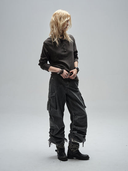 DRAWSTRING PLEATED WIDE LEG CARGOS