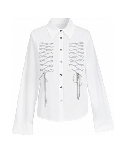 DRAWSTRING CINCHED BOW COLLAR SHIRT