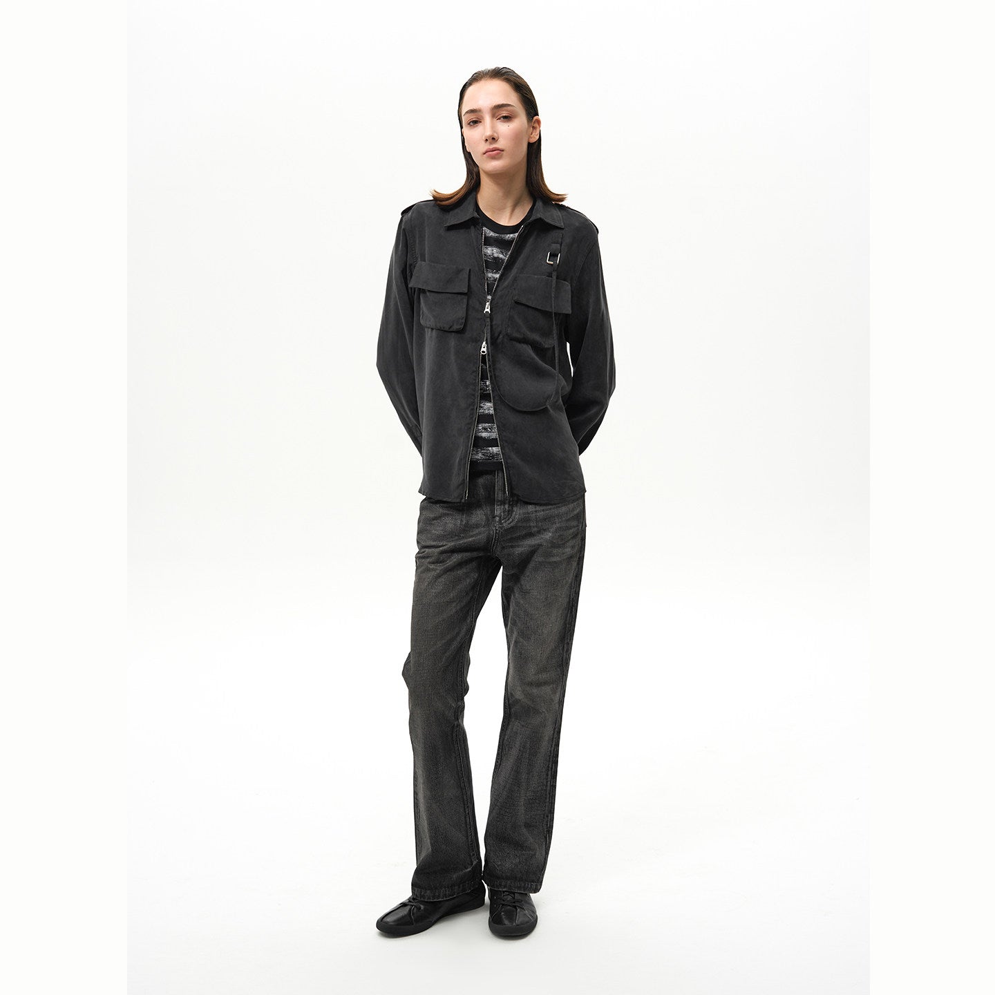 SAND MATTE MILITARY ZIP SHIRT