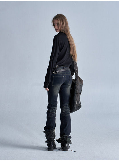 LOW RISE WHISKER FLARE JEANS