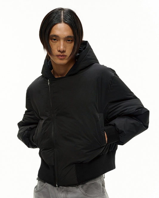 FLEECE GALL FABRIC CROPPED DOWN JACKET