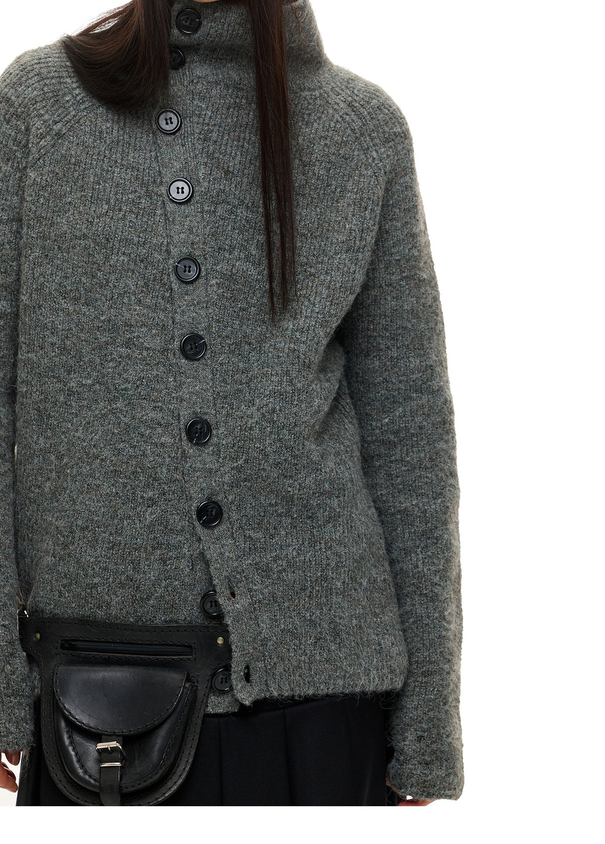 CROSSBODY KNIT STAND COLLAR CARDIGAN