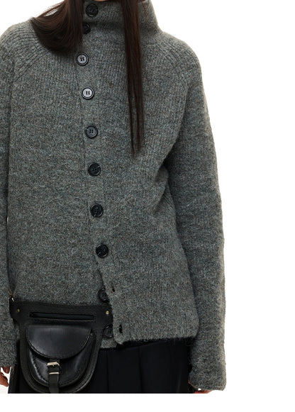 CROSSBODY KNIT STAND COLLAR CARDIGAN
