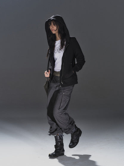 RIVETED DOUBLE-ZIP HOODED SWEATSHIRT