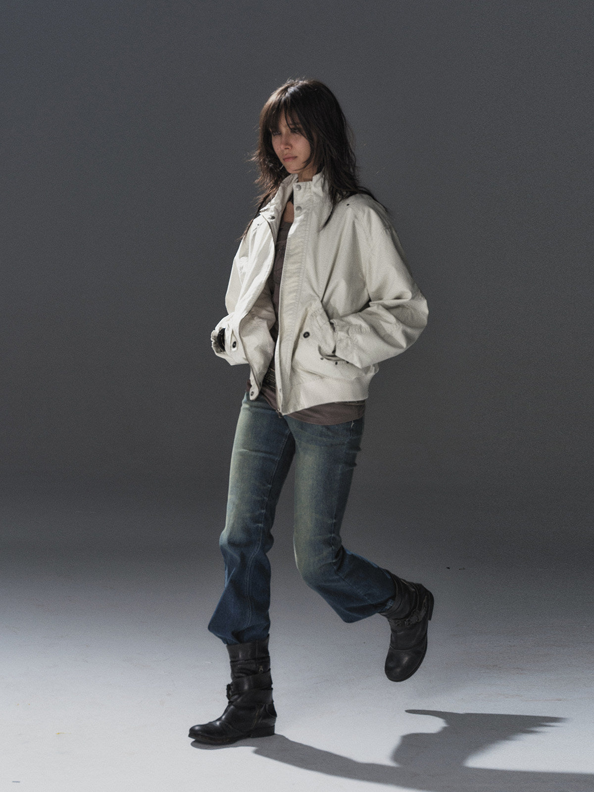 WASHED STUDDED SPLIT-PANEL JACKET