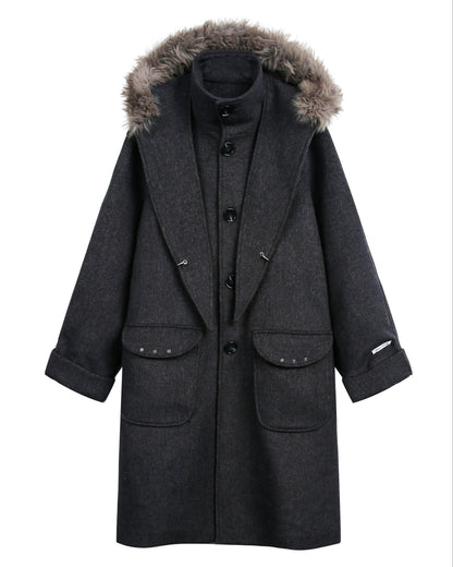 TWEED FUR COLLAR OVERCOAT