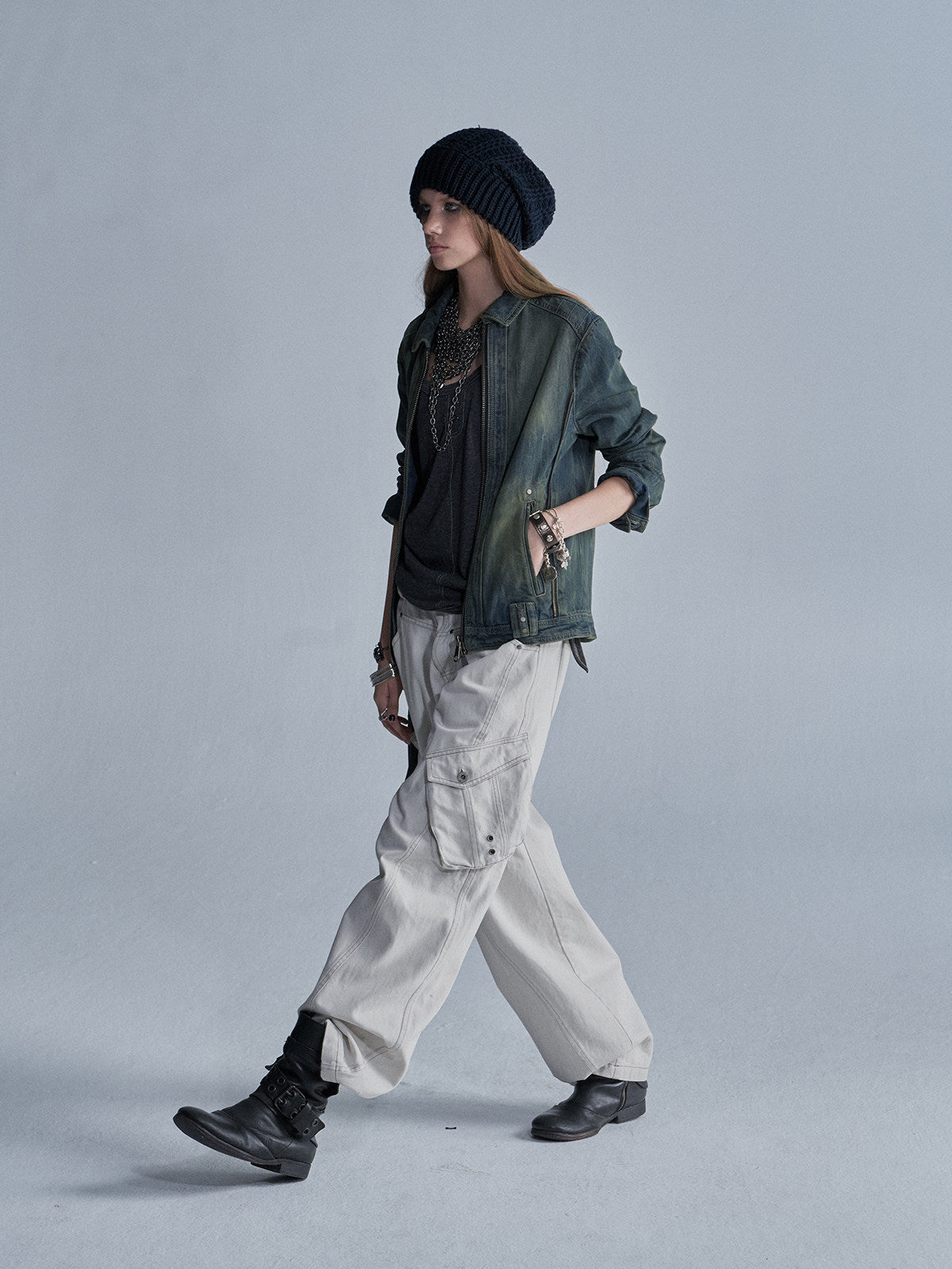 OXIDIZED WASHED STUDDED DENIM JACKET